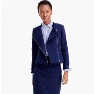 J. Crew Tweed Motorcycle Jacket With Fringe Size 10